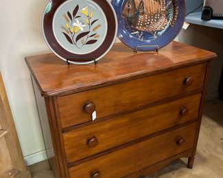 Vintage Solid Wood 3 Drawer Chest/Large Decorator Plates