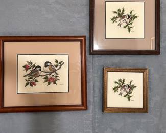 Framed Cross Stitch Birds by the late Margie Hughes