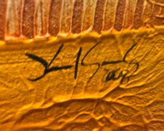 Framed Original Oil on Canvas of Abstract Symbols signed Kenny Sanchez 2008 (33"H x 15"W)