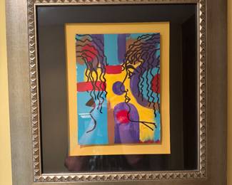 Framed Original Acrylic on Paper Abstract Signed Unknown 2002