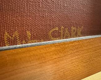 Framed Original Oil on Canvas of Solo Paddler Landscape Signed M.L. Clark