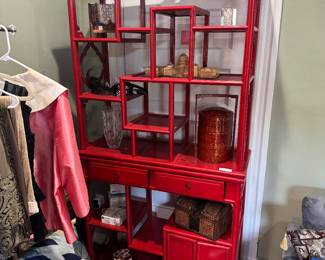 Red Asian Style Bookshelf (35"W x 14"D x 71"H)