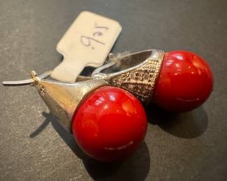 Sterling Silver & Red Coral Earrings