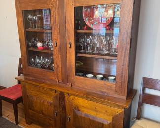 Crate & Barrel Basque Java 2 Door Credenza (Lower Section - 33"H x 18"D x 68"W) with Basque Java 2 Door China Cabinet (Top Section - 50"H x 69"W x 16"D)