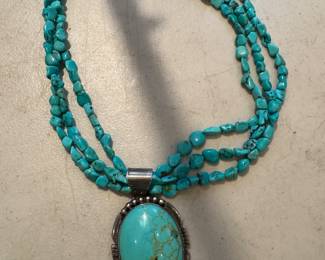 Sterling Silver & Turquoise Necklace with Pendant