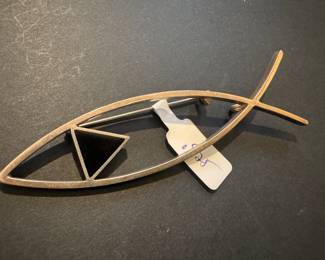 Sterling Silver & Onyx Fish Pin