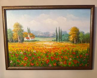 Framed Original Oil on Canvas Landscape Signed W. Hodges (38"W x 27"H)