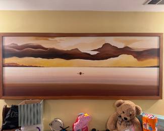 Framed Original Oil on Canvas of Solo Paddler Landscape Signed M.L. Clark