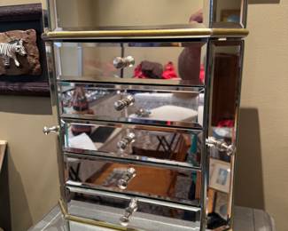 Pier 1 - 5 Drawer / 2 Door / Top Flap Mirrored Jewelry Case (15"H x 11"W x 7"D)