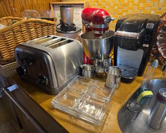 Collection of Dishes, Pots, Pans & Kitchen Accessories with KitchenAid Artisan mini Mixer