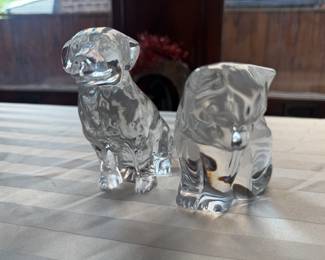 Waterford Crystal Cat & Dog Figurines