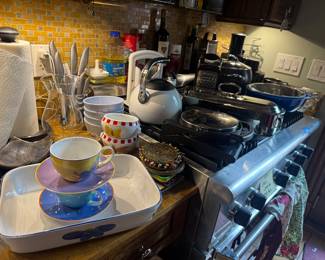 Collection of Dishes, Pots, Pans & Kitchen Accessories