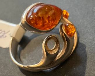 Sterling Silver & Amber Ring