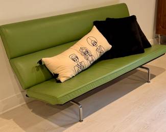 Authentic Charles & Ray Eames Compact Sofa for Herman Miller Circa 1950's. This sofa is known for its sleek, minimalist design and compact footprint, making it suitable for smaller spaces like executive suites, lounges, or urban apartments. It features a high, upright back with two horizontal foam pads, providing firm yet comfortable support. Great Condition!