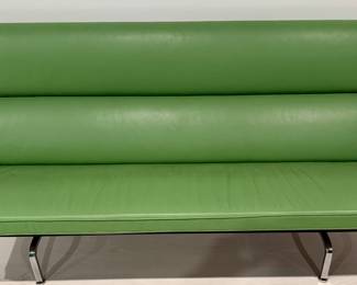 uthentic Charles & Ray Eames Compact Sofa for Herman Miller Circa 1950's. This sofa is known for its sleek, minimalist design and compact footprint, making it suitable for smaller spaces like executive suites, lounges, or urban apartments. It features a high, upright back with two horizontal foam pads, providing firm yet comfortable support. Great Condition!