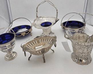 Amazing silver baskets [ sweet meats] some pierced with various inserts of glass mid 19th cemtury