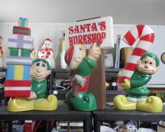 Vintage Santas Workshop Blow Mold Elfs