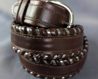 Brown Leather Belt with Braided Silver Accent