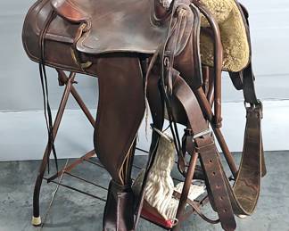 Western Simco Roping Saddle with 15" Seat Including Breast Collar And Girth Rigging