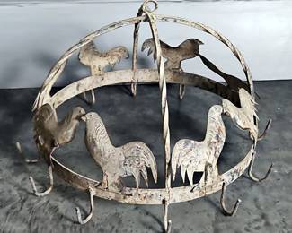 Decorative Wrought Iron Chicken Pot Rack with 12 Hooks