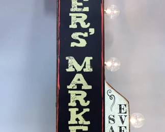 Farmer's Market Double Sided Lighted Marquee Sign, 30" x 11" x 4", Battery Powered, Includes 6 LED Bulbs