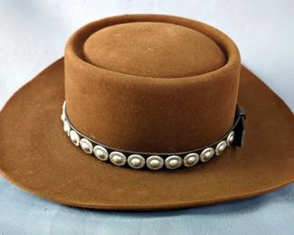 Stetson Brown Western Hat with Silver Toned Concho Hatband, - Size 7 1/4