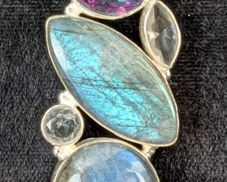 Sterling Silver, Labradorite Cabochon, And Mystic Topaz Gemstone Pendant In Floating Display Case, 925 Silver