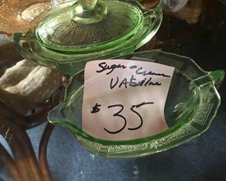 Vaseline glass sugar & creamer