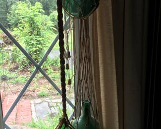 Green glass  2 round and 1 bottle 
Round one was a antique fishing net bouy 