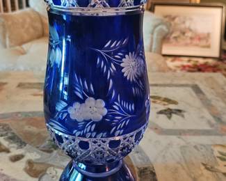 Large Cobalt Blue Cut to Clear Bohemian crystal vase - Meissen