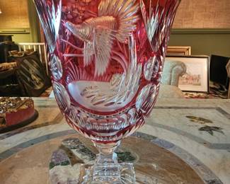 Large Ruby Cut to Clear Bohemian crystal vase