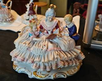 antique German Dresden porcelain figurines - markers include Volkstedt, Sitzendorf, Scheibealsbach, Ackermann & Fritze, Meissen and others