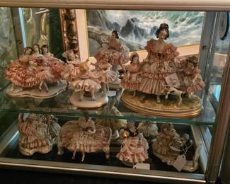 antique German Dresden porcelain figurines - markers include Volkstedt, Sitzendorf, Scheibealsbach, Ackermann & Fritze, Meissen and others