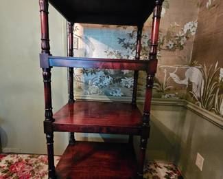 Antique early 19th c. 1830 Whatnot Etagere with lower drawer