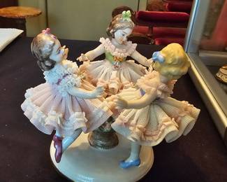 antique German Dresden porcelain figurines - markers include Volkstedt, Sitzendorf, Scheibealsbach, Ackermann & Fritze, Meissen and others
