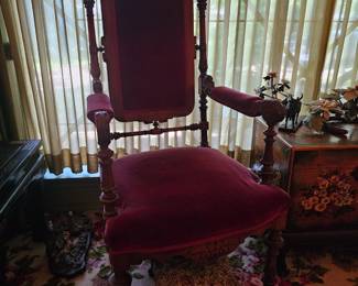 Pair of antique Victorian red velvet arm chairs