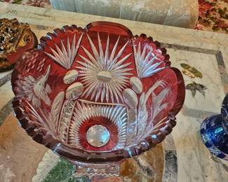 Large Ruby Cut to Clear Bohemian crystal vase