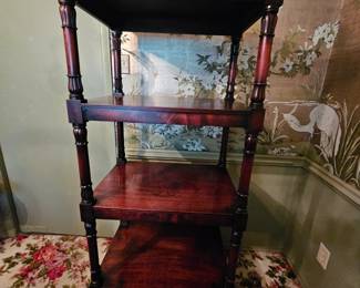 Antique early 19th c. 1830 Whatnot Etagere with lower drawer