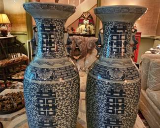 Pair of large Late Qing Dynasty double happiness Vases circa 1850-1900 - large size 23 1/4 tall
