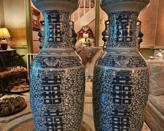 Pair of large Late Qing Dynasty double happiness Vases circa 1850-1900 - large size 23 1/4 tall