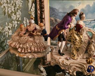 antique German Dresden porcelain figurines - markers include Volkstedt, Sitzendorf, Scheibealsbach, Ackermann & Fritze, Meissen and others
