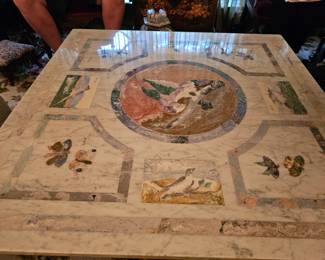 rare Italian Scagliola inlaid Marble specimen coffee table geometric shapes with Butterflies and Birds - 39x39