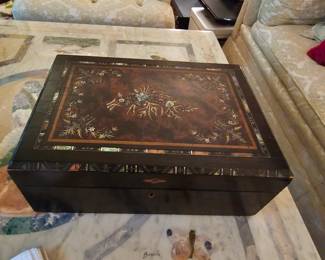 antique Victorian Travel writing desk with ink wells