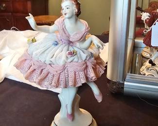 antique German Dresden porcelain figurines - markers include Volkstedt, Sitzendorf, Scheibealsbach, Ackermann & Fritze, Meissen and others
