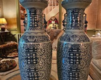 Pair of large Late Qing Dynasty double happiness Vases circa 1850-1900 - large size 23 1/4 tall