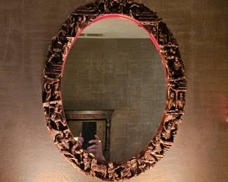 antique Chinese mirror with hand-carved gilded wood frame
