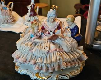 antique German Dresden porcelain figurines - markers include Volkstedt, Sitzendorf, Scheibealsbach, Ackermann & Fritze, Meissen and others