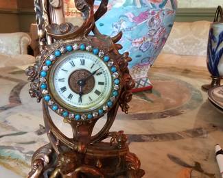 antique Art Nouveau bronze French mantle clock