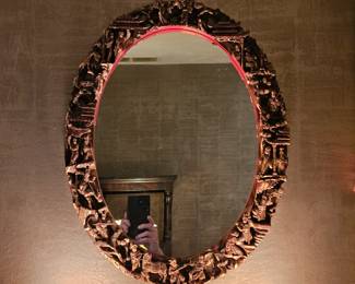 antique Chinese mirror with hand-carved gilded wood frame
