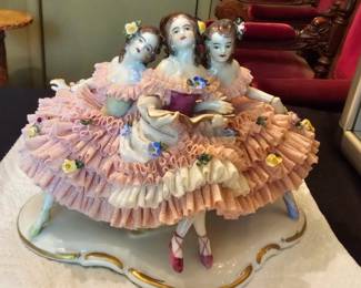 antique German Dresden porcelain figurines - markers include Volkstedt, Sitzendorf, Scheibealsbach, Ackermann & Fritze, Meissen and others